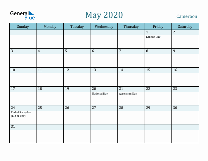 May 2020 Calendar with Holidays