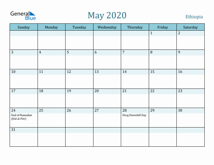 May 2020 Calendar with Holidays