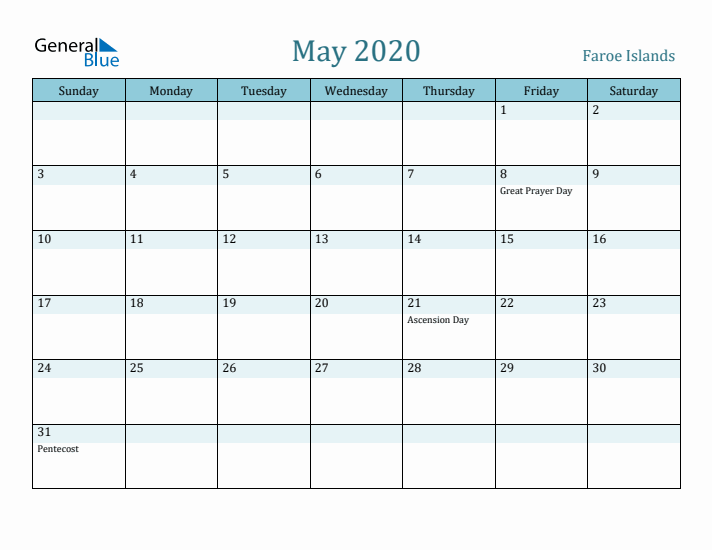 May 2020 Calendar with Holidays