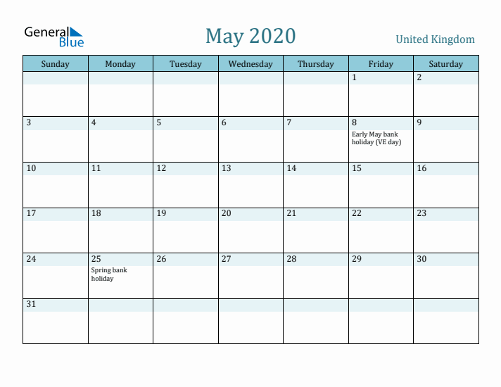 May 2020 Calendar with Holidays