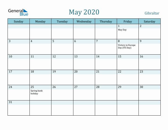 May 2020 Calendar with Holidays