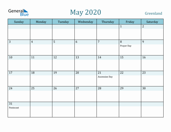 May 2020 Calendar with Holidays