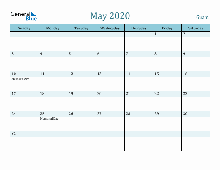 May 2020 Calendar with Holidays