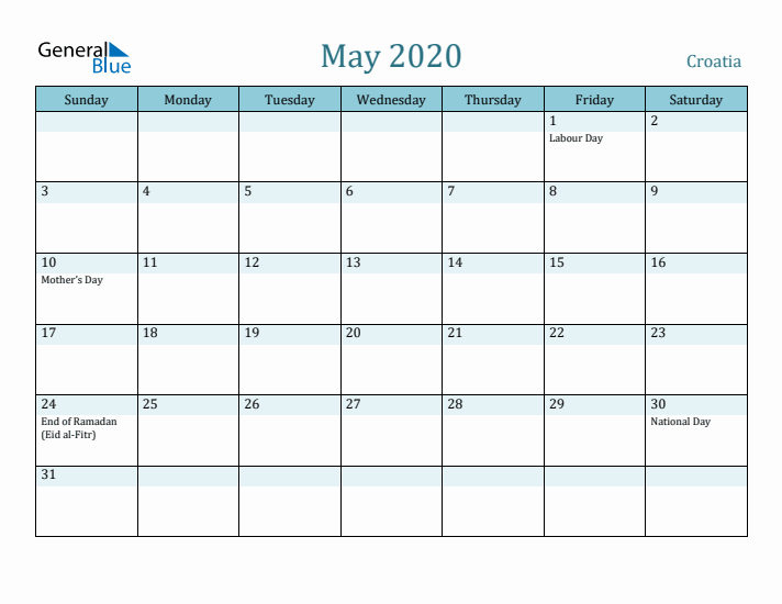 May 2020 Calendar with Holidays