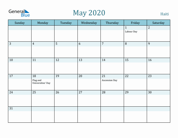 May 2020 Calendar with Holidays