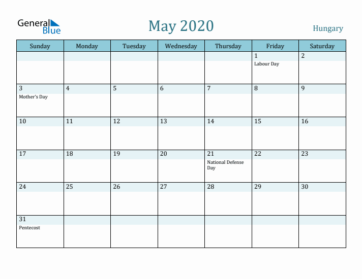 May 2020 Calendar with Holidays