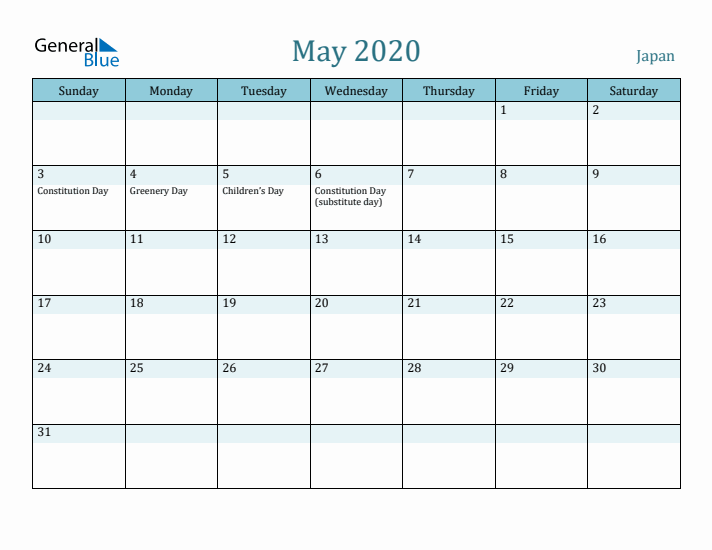 May 2020 Calendar with Holidays