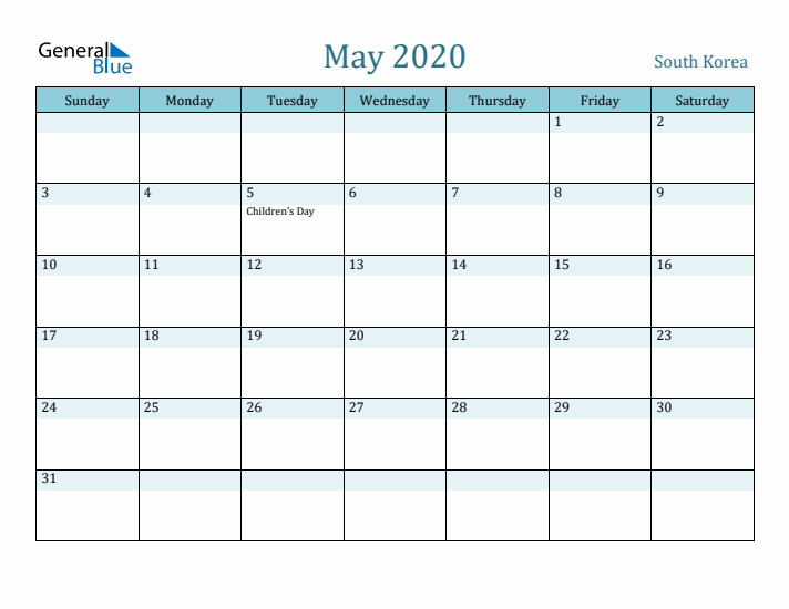 May 2020 Calendar with Holidays