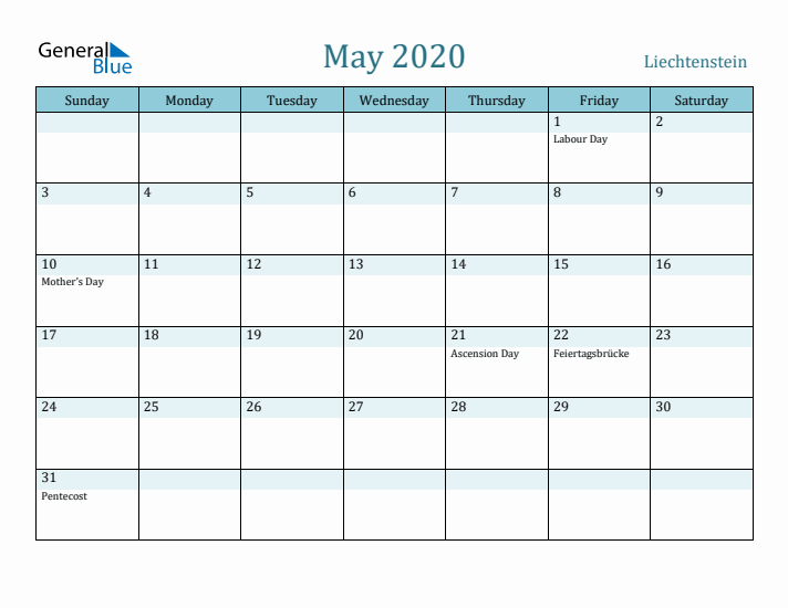 May 2020 Calendar with Holidays