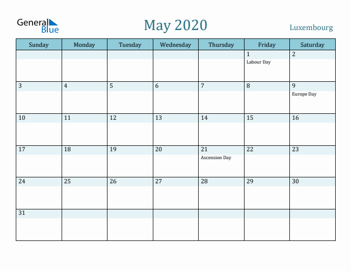 May 2020 Calendar with Holidays