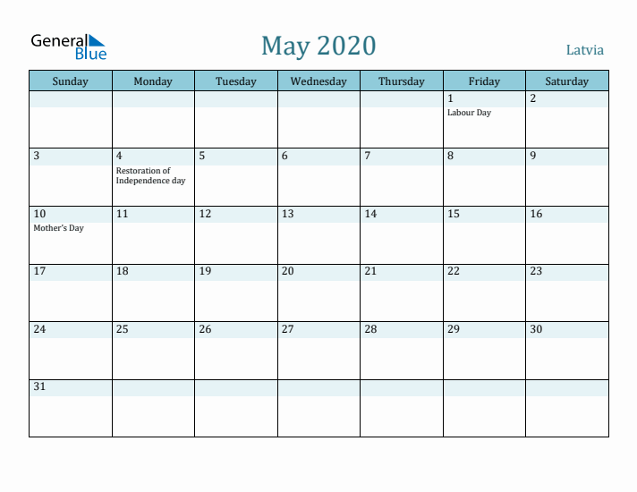 May 2020 Calendar with Holidays