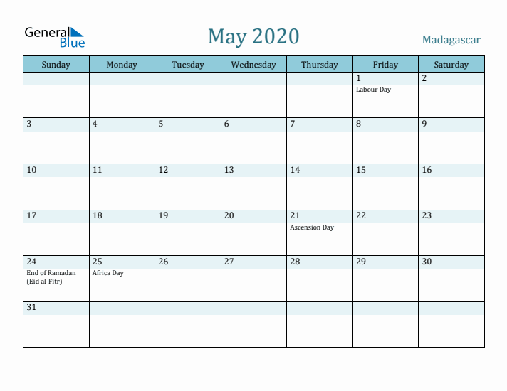 May 2020 Calendar with Holidays