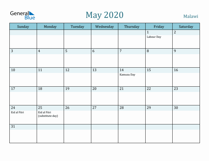 May 2020 Calendar with Holidays