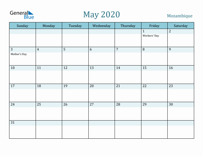 May 2020 Calendar with Holidays