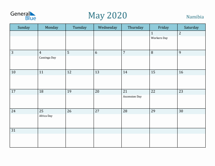 May 2020 Calendar with Holidays