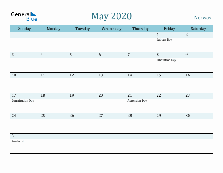 May 2020 Calendar with Holidays