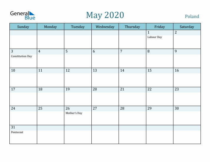 May 2020 Calendar with Holidays