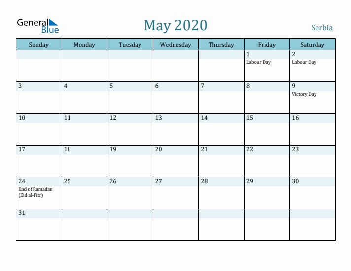 May 2020 Calendar with Holidays