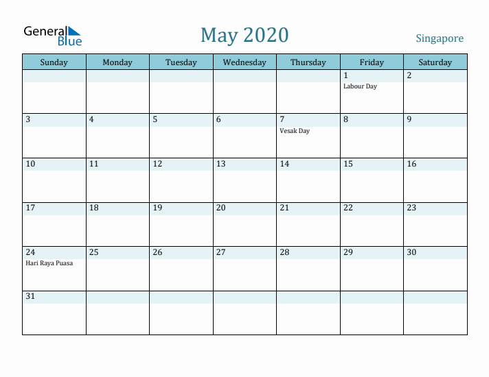 May 2020 Calendar with Holidays