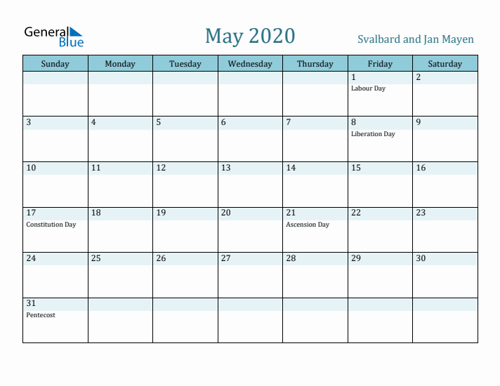 May 2020 Calendar with Holidays