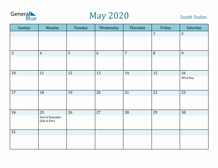 May 2020 Calendar with Holidays