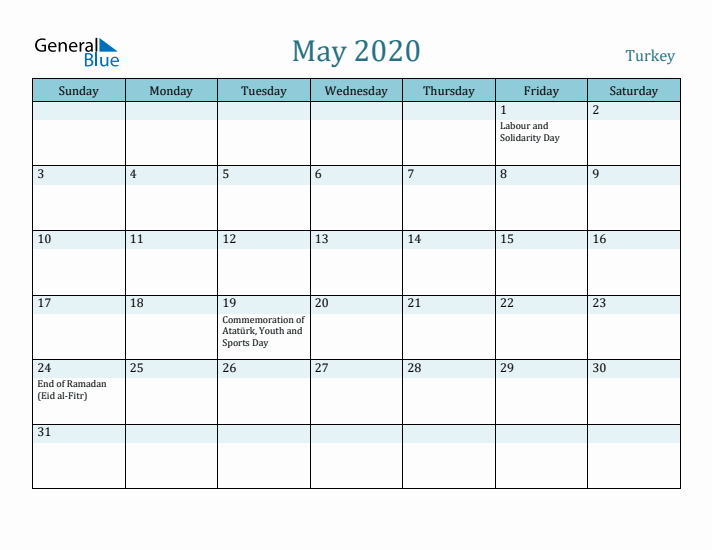 May 2020 Calendar with Holidays