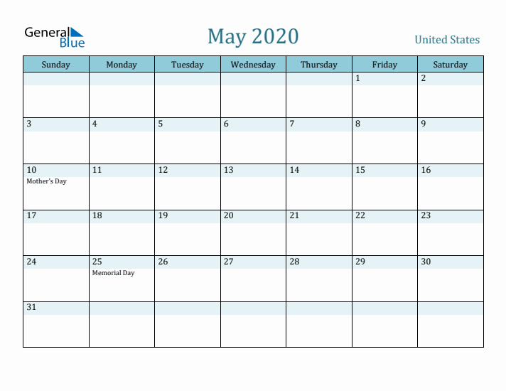 May 2020 Calendar with Holidays