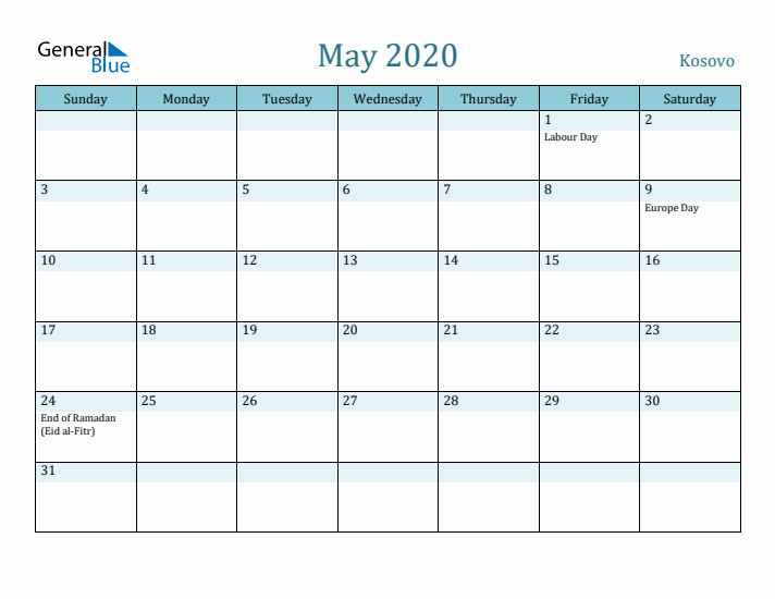 May 2020 Calendar with Holidays