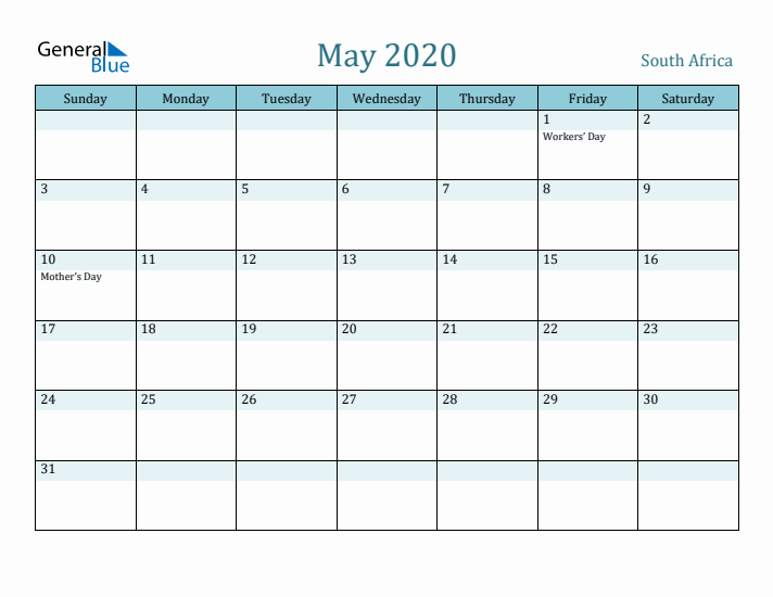 May 2020 Calendar with Holidays