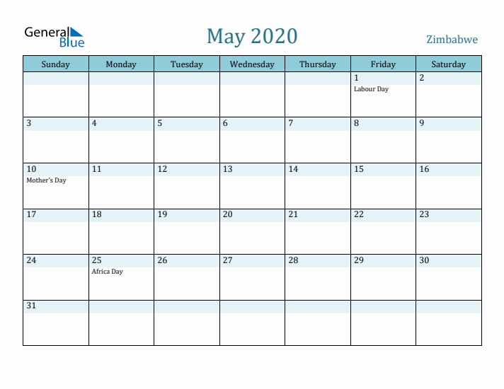 May 2020 Calendar with Holidays