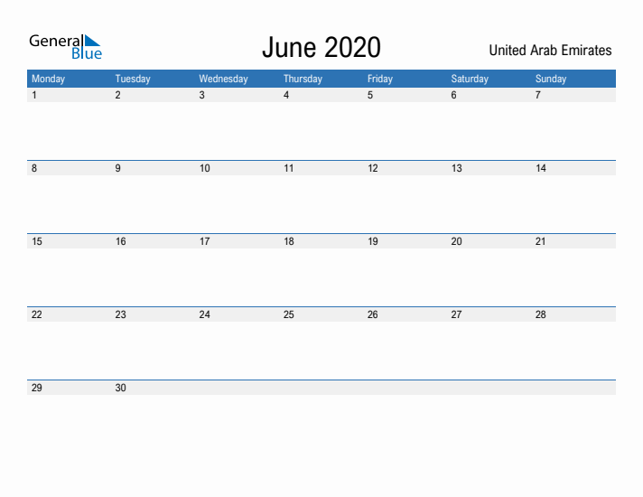 Fillable June 2020 Calendar