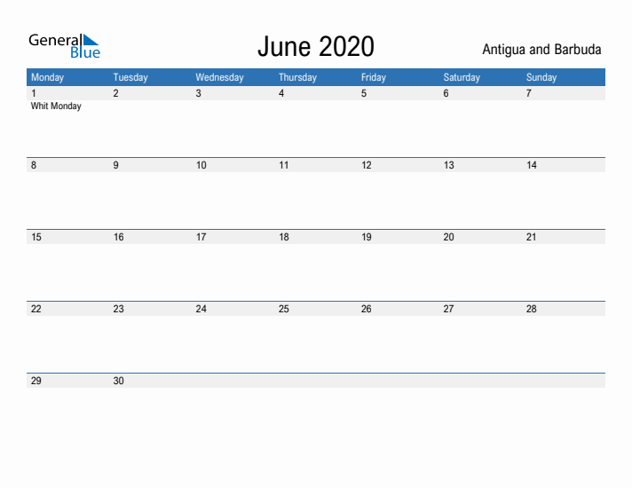 Fillable June 2020 Calendar