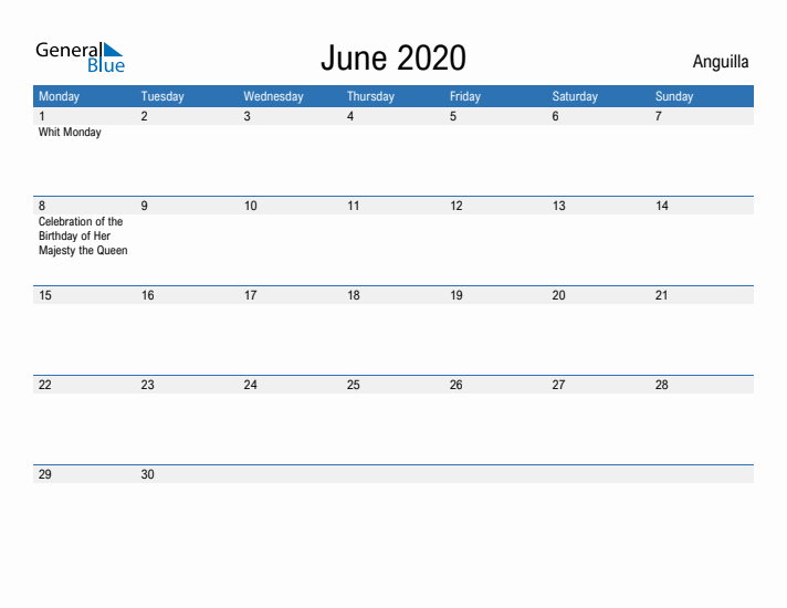 Fillable June 2020 Calendar