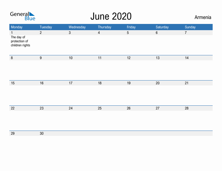 Fillable June 2020 Calendar