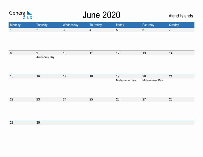 Fillable June 2020 Calendar