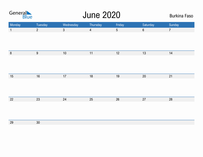 Fillable June 2020 Calendar