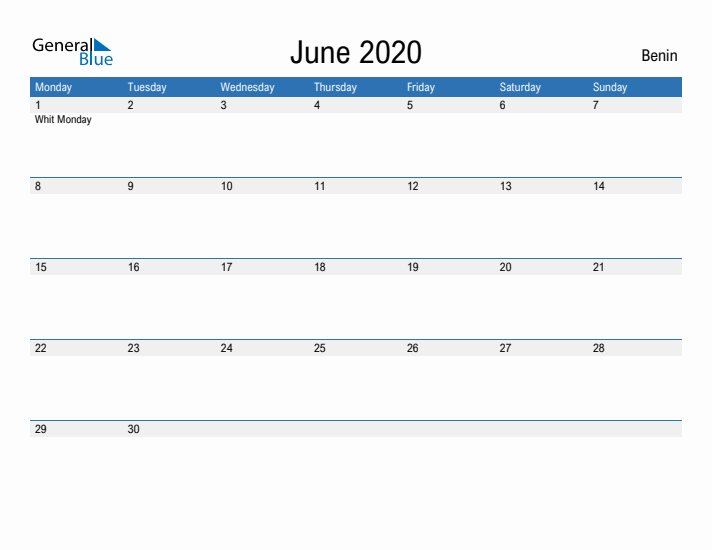 Fillable June 2020 Calendar