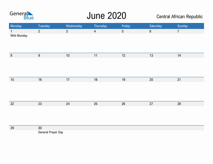 Fillable June 2020 Calendar