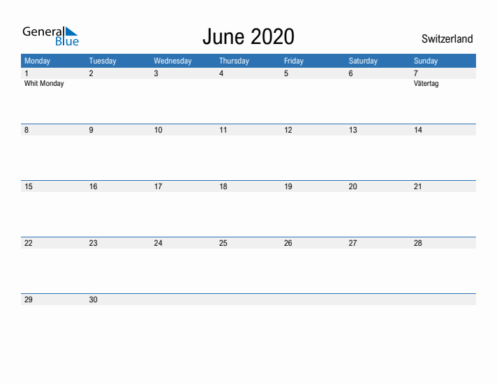 Fillable June 2020 Calendar