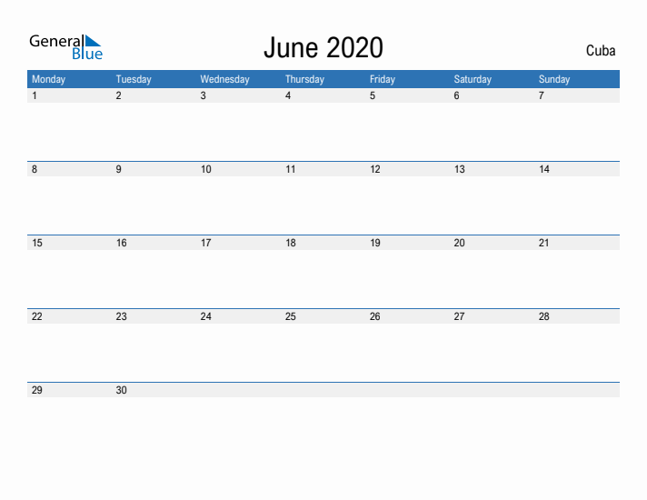 Fillable June 2020 Calendar