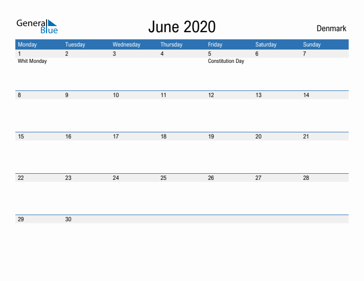 Fillable June 2020 Calendar