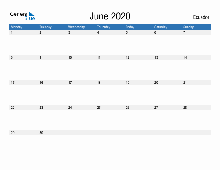 Fillable June 2020 Calendar