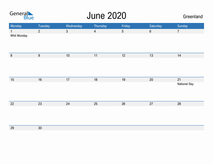 Fillable June 2020 Calendar