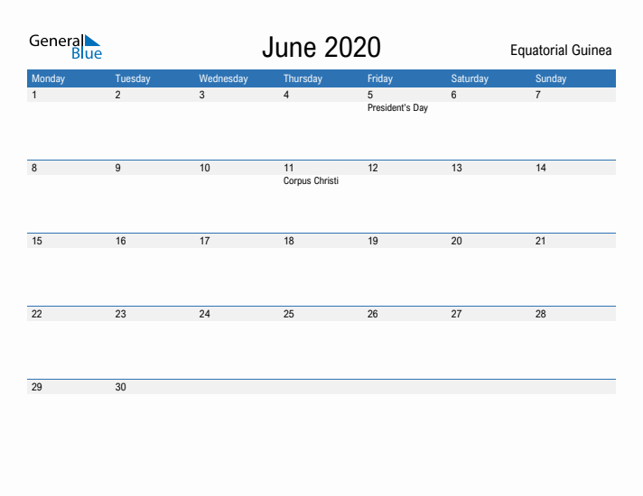 Fillable June 2020 Calendar