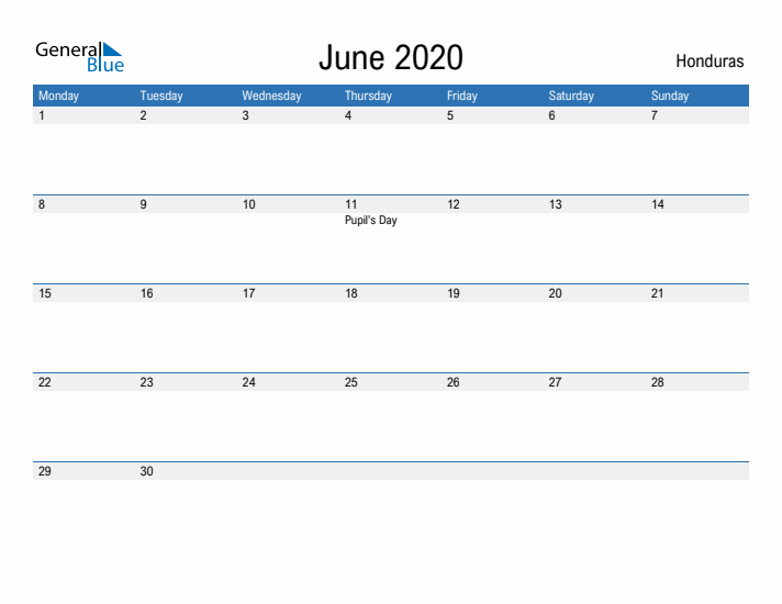 Fillable June 2020 Calendar