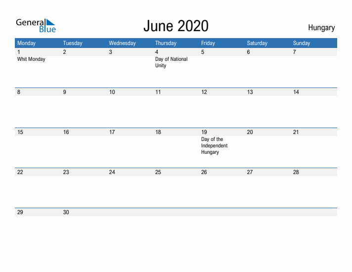 Fillable June 2020 Calendar