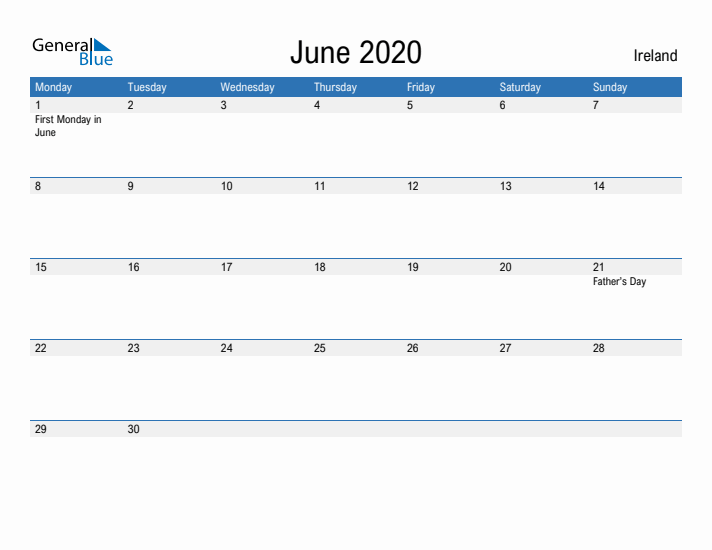 Fillable June 2020 Calendar