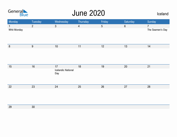 Fillable June 2020 Calendar