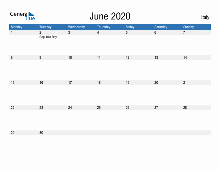 Fillable June 2020 Calendar