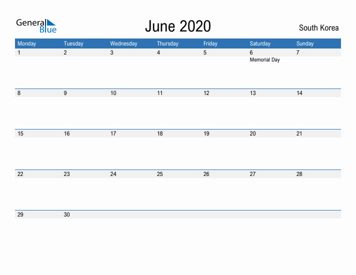 Fillable June 2020 Calendar